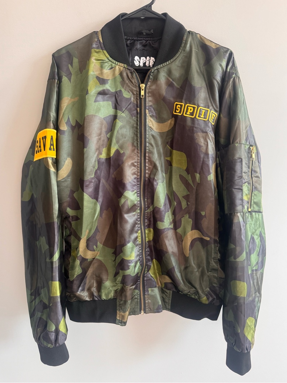 SPIF Space ONI SAVAGE Camo Bomber Jacket Large Embroidered Rare Streetwear